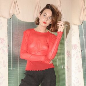 Priscavera Red Mesh Long Sleeve‎ Size M